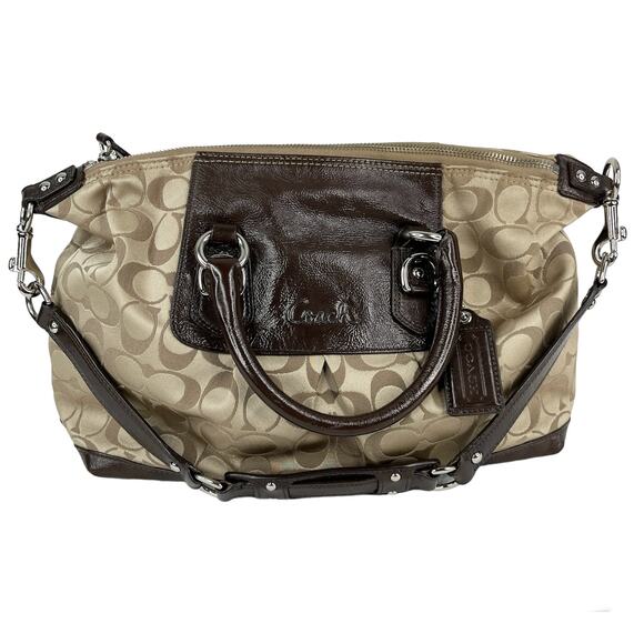 Coach F15443 Signature Ashley Sateen Satchel Handbag Purse Khaki Brown - Picture 1 of 12